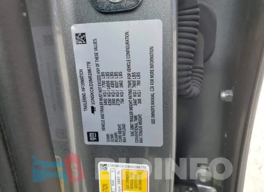 1GNSKCKD3NR286778 Photo# 12