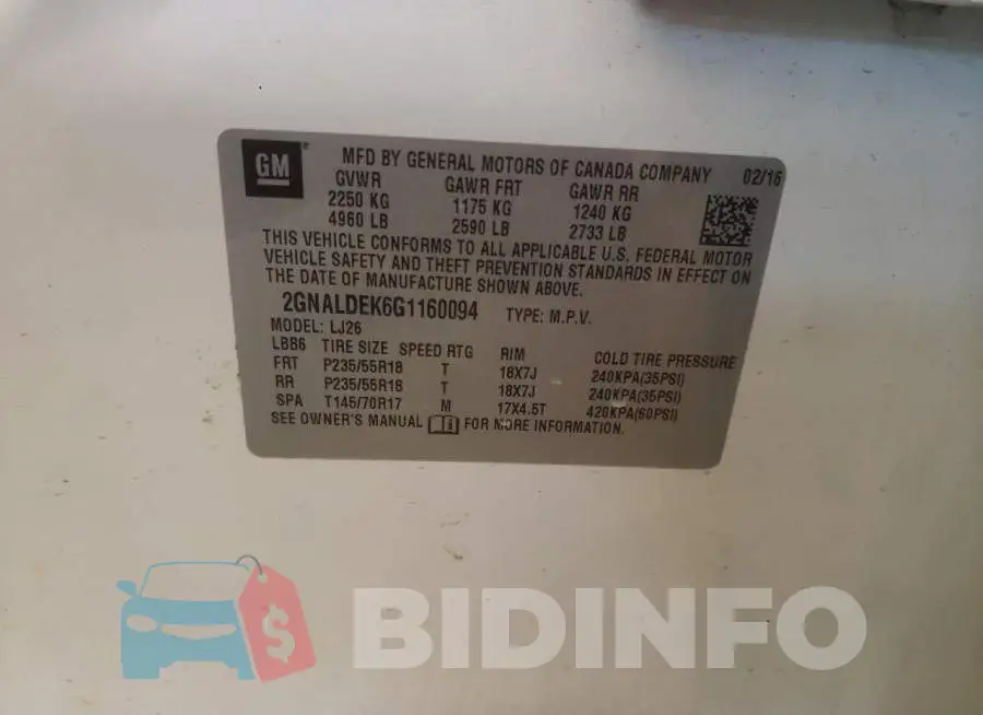 2GNALDEK6G1160094 Photo# 13