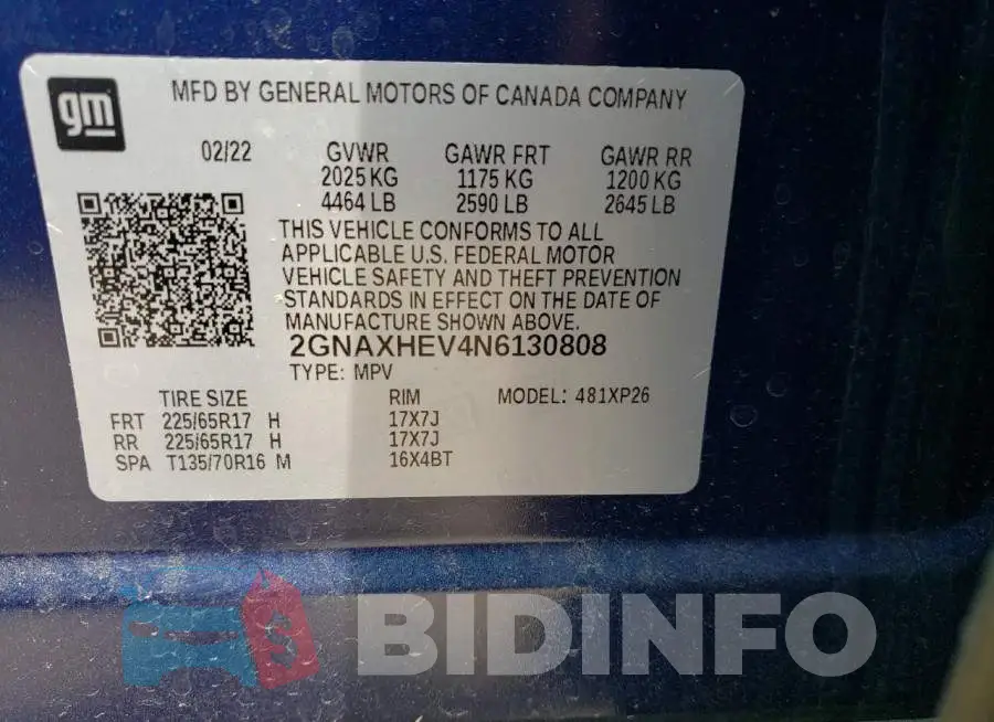 2GNAXHEV4N6130808 Photo# 13