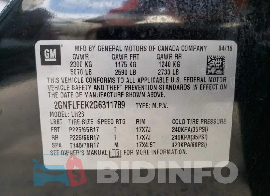 2GNFLFEK2G6311789 Photo# 14