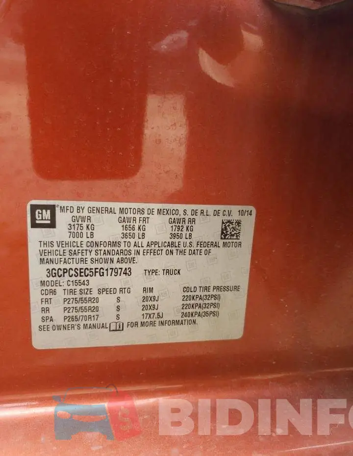 3GCPCSEC5FG179743 Photo# 12