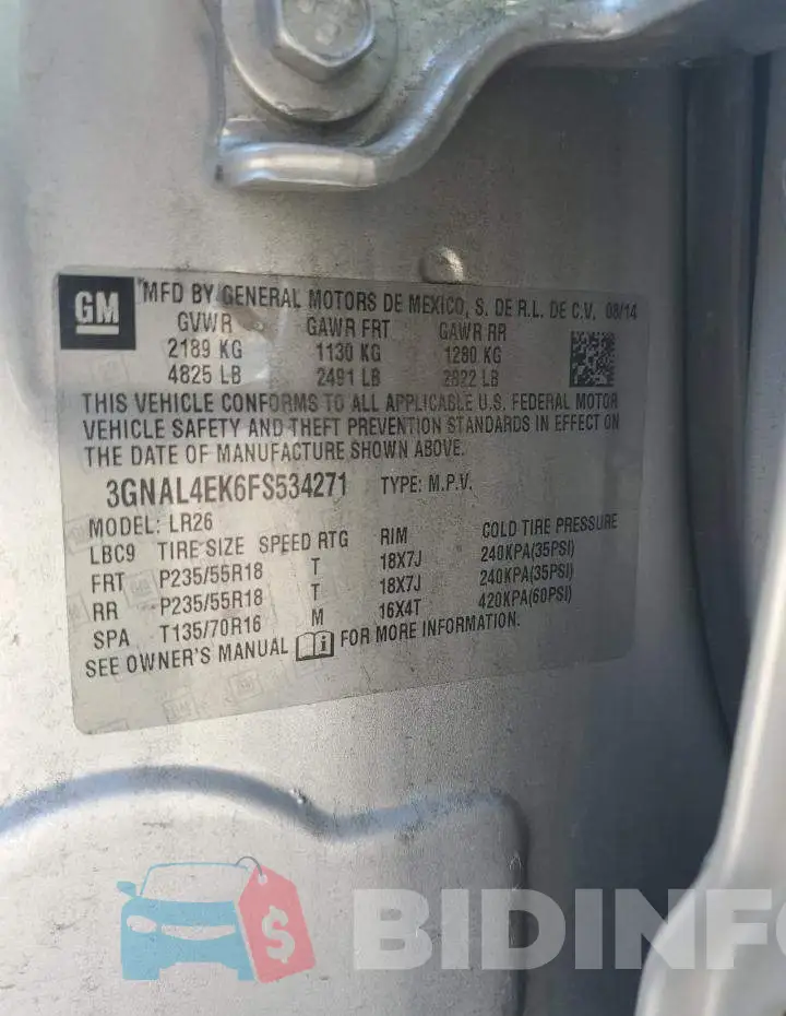3GNAL4EK6FS534271 Photo# 12