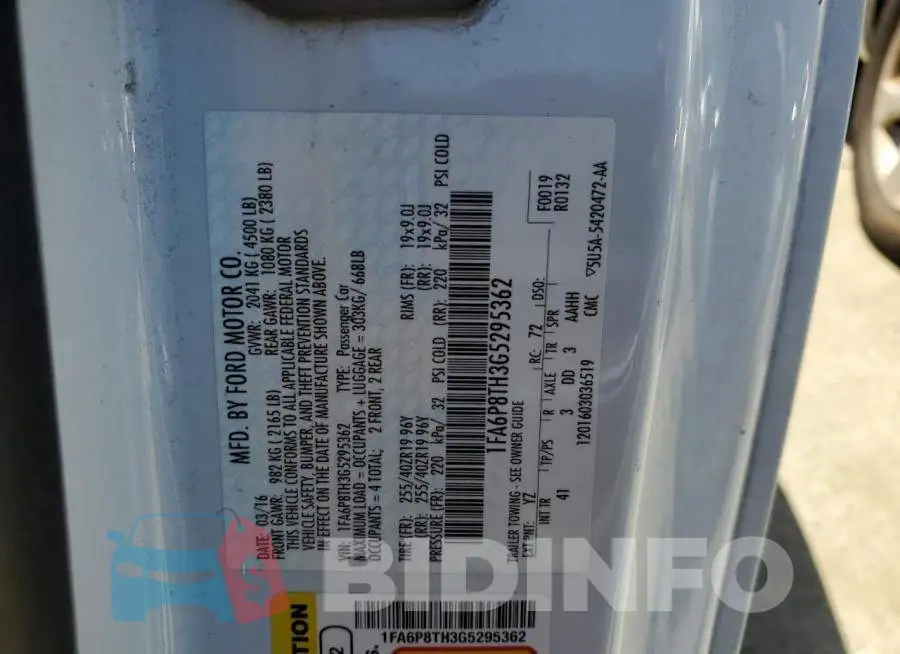 1FA6P8TH3G5295362 Photo# 12