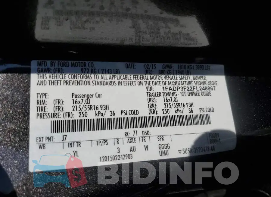 1FADP3F22FL248867 Photo# 12