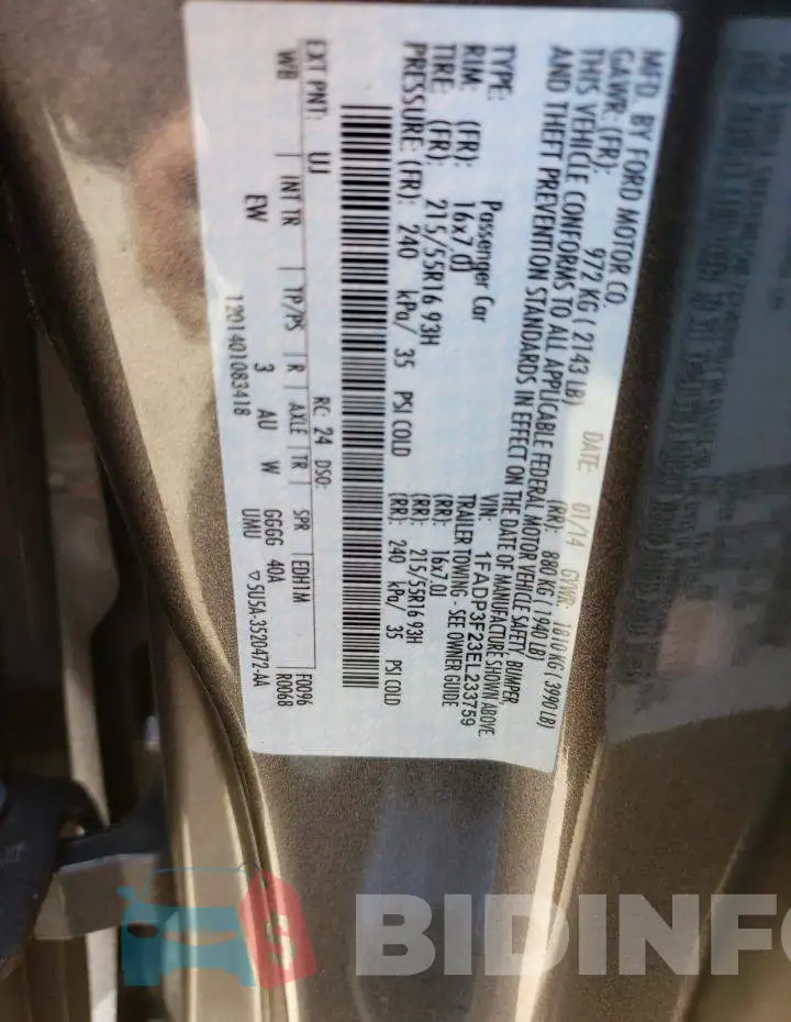 1FADP3F23EL233759 Photo# 13