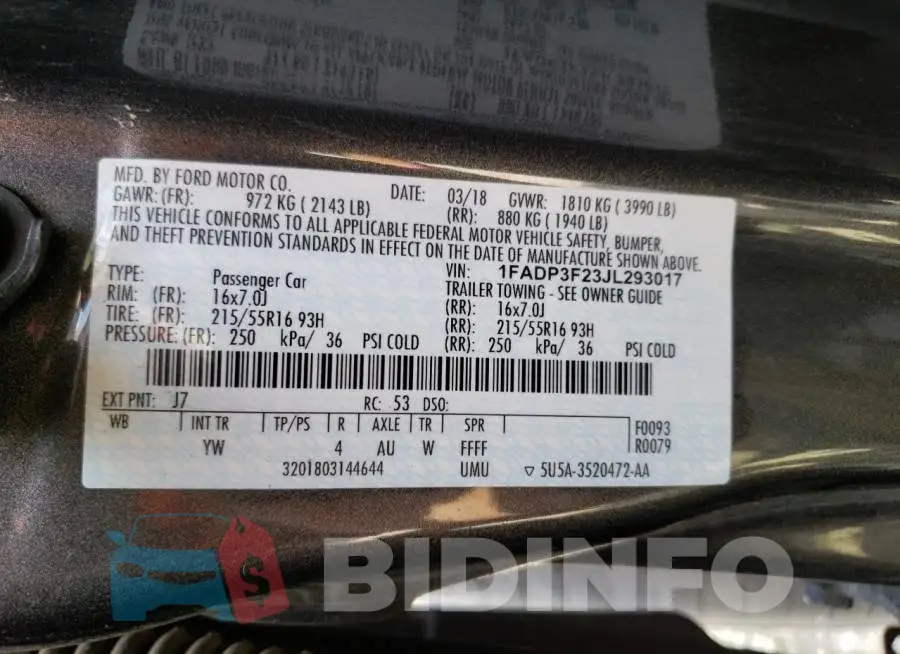 1FADP3F23JL293017 Photo# 12
