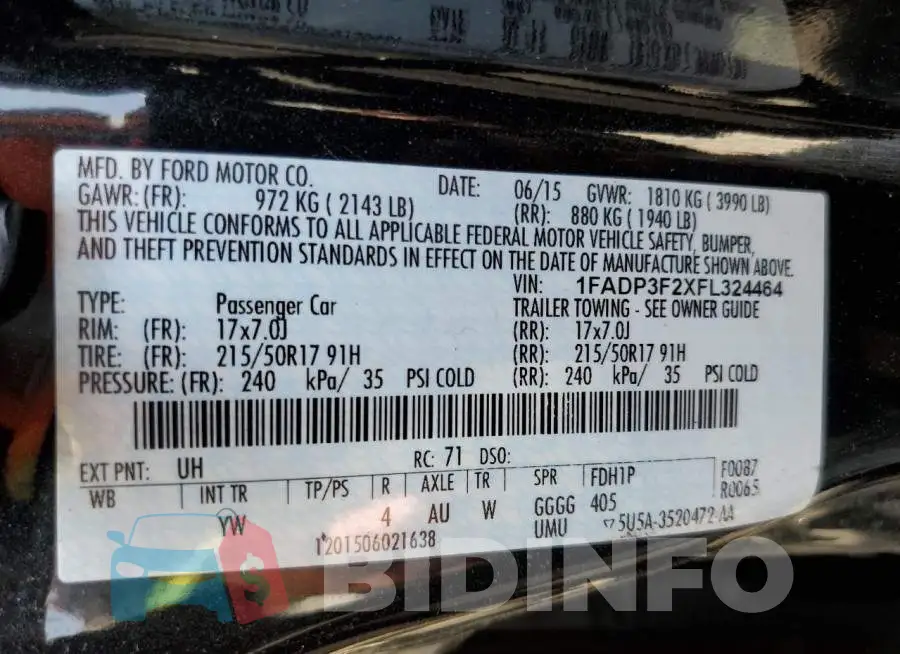 1FADP3F2XFL324464 Photo# 12