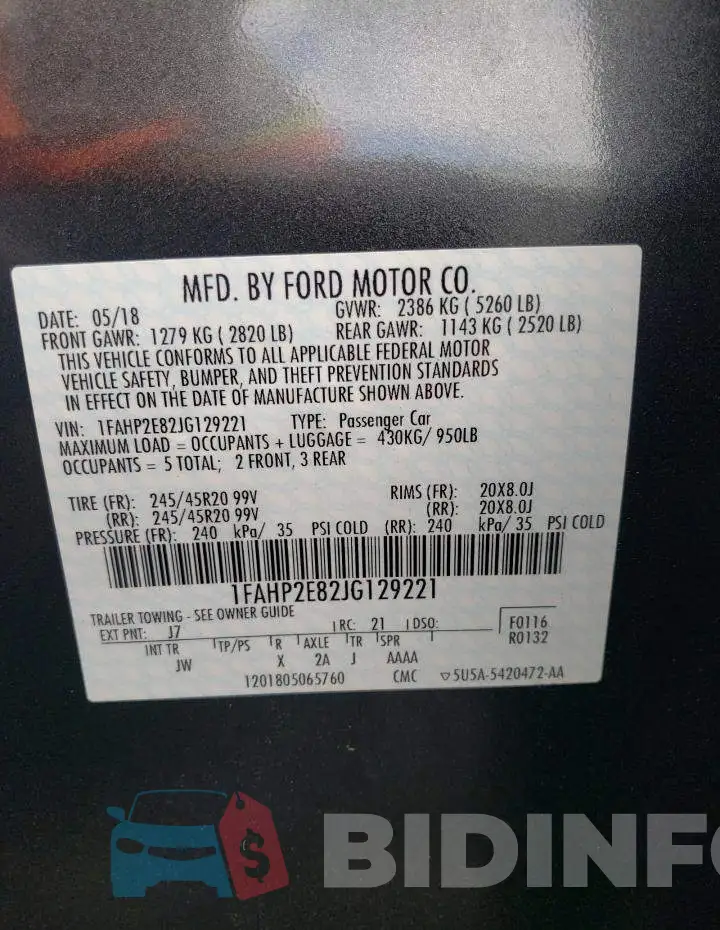 1FAHP2E82JG129221 Photo# 12
