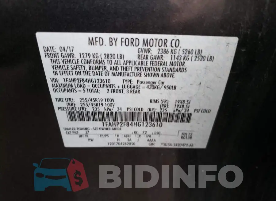 1FAHP2F84HG123610 Photo# 12