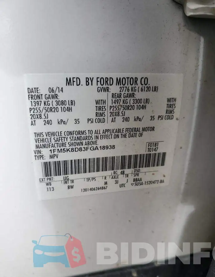 1FM5K8D83FGA18938 Photo# 12