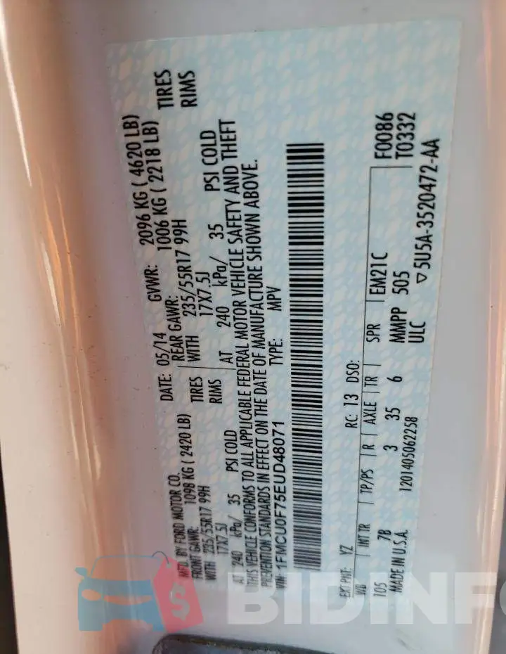 1FMCU0F75EUD48071 Photo# 13