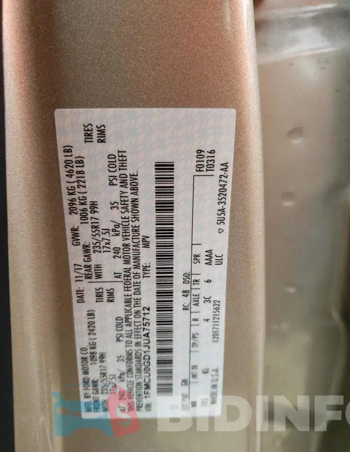 1FMCU0GD1JUA75712 Photo# 13