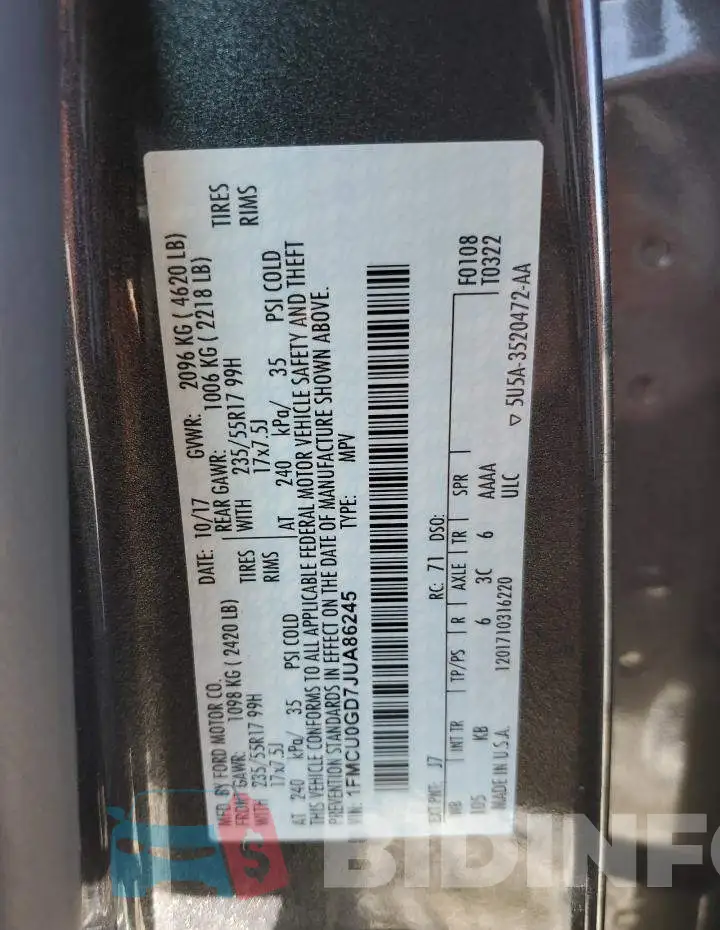 1FMCU0GD7JUA86245 Photo# 12