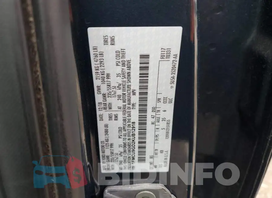 1FMCU9GD2KUB12918 Photo# 12