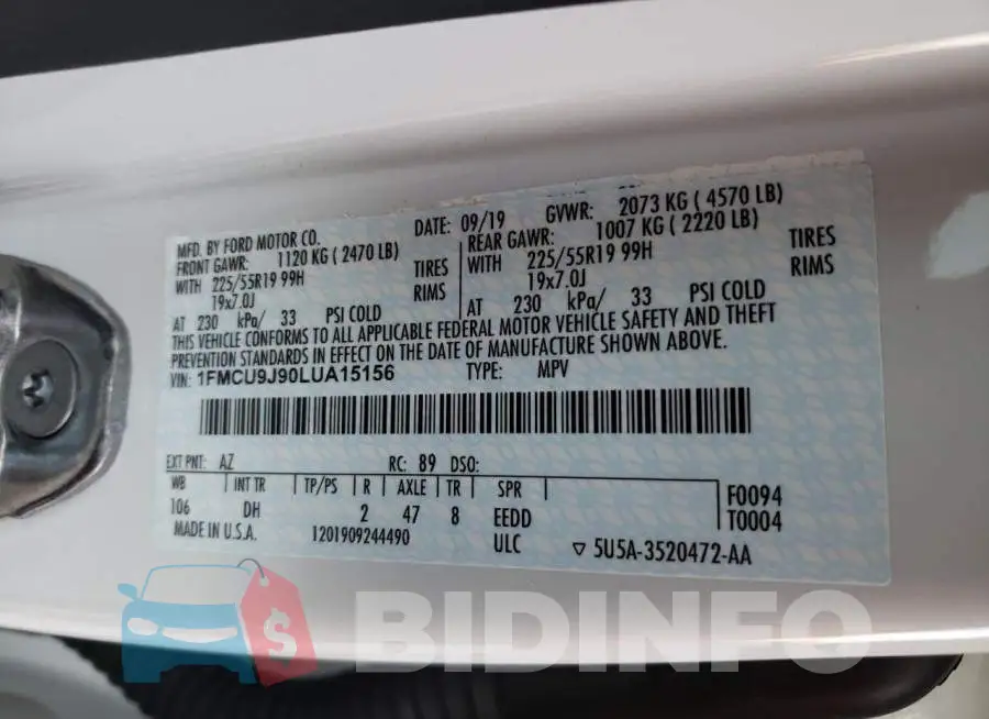 1FMCU9J90LUA15156 Photo# 13