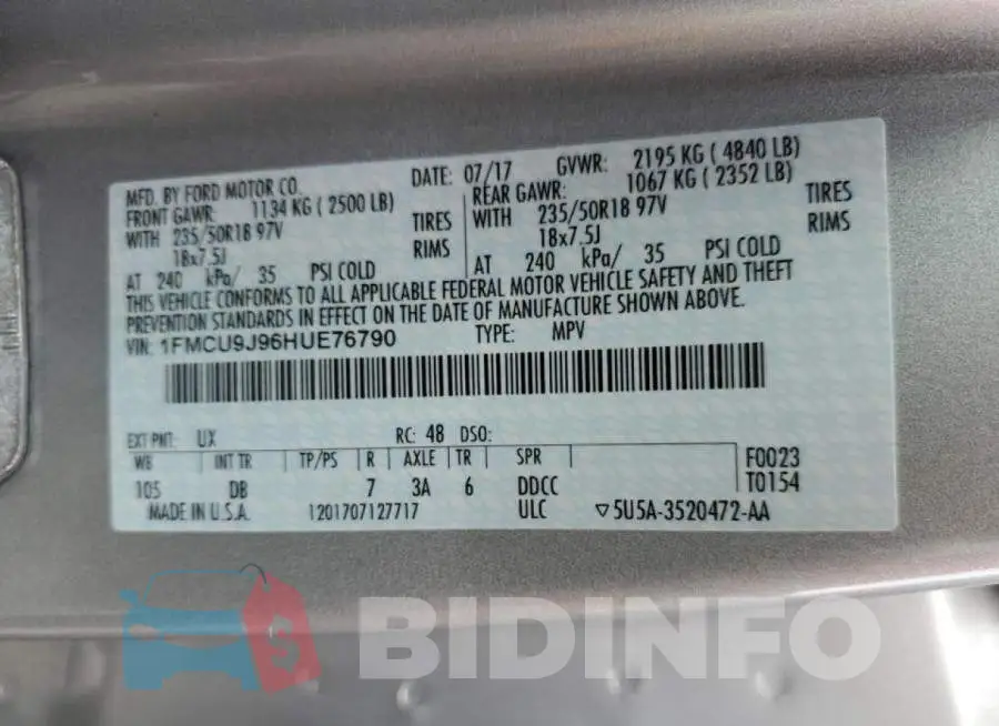 1FMCU9J96HUE76790 Photo# 13
