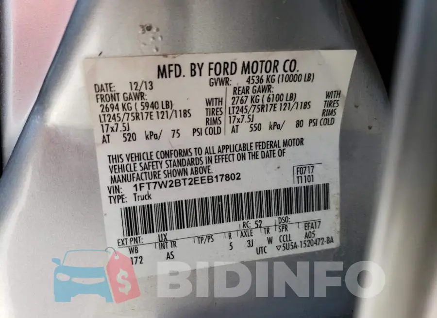 1FT7W2BT2EEB17802 Photo# 13