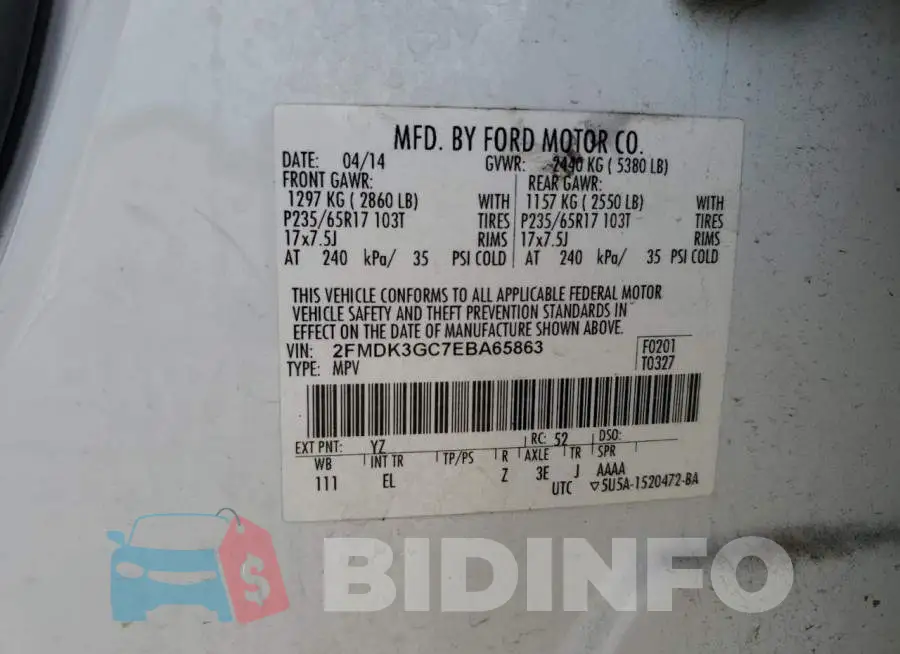 2FMDK3GC7EBA65863 Photo# 13