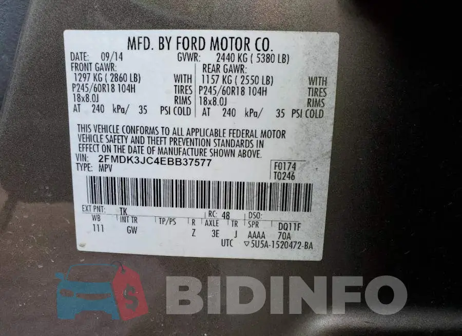 2FMDK3JC4EBB37577 Photo# 13