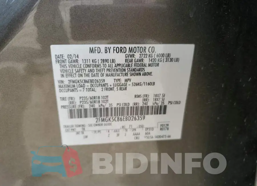2FMGK5C86EBD26359 Photo# 12