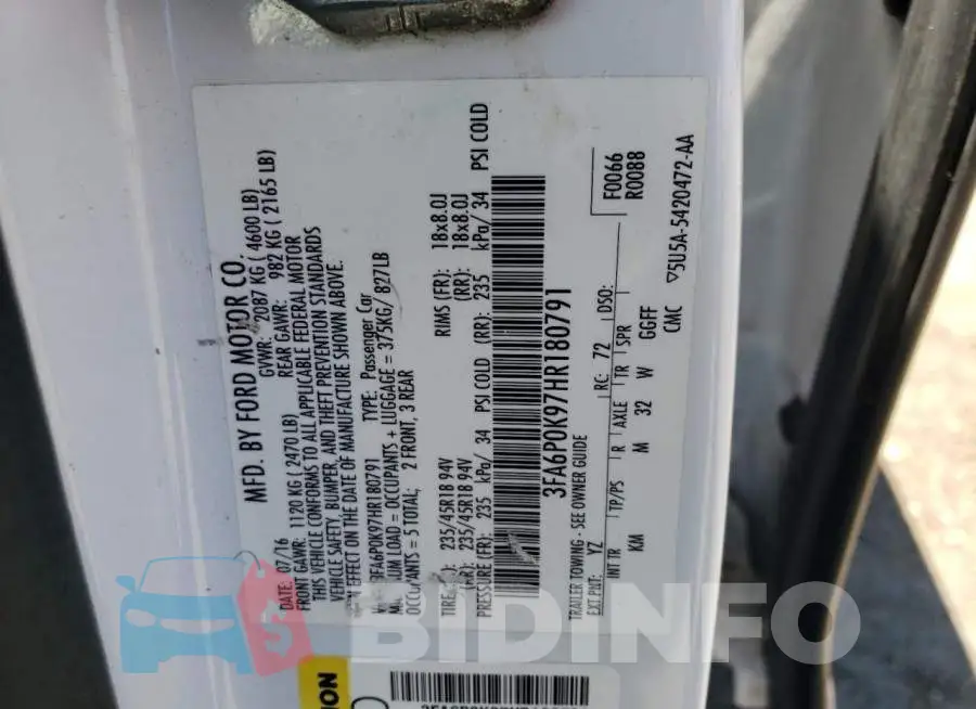 3FA6P0K97HR180791 Photo# 12