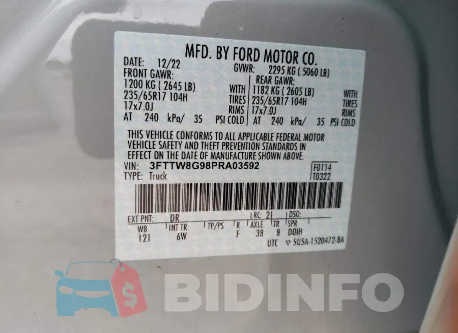 3FTTW8G98PRA03592 Photo# 13