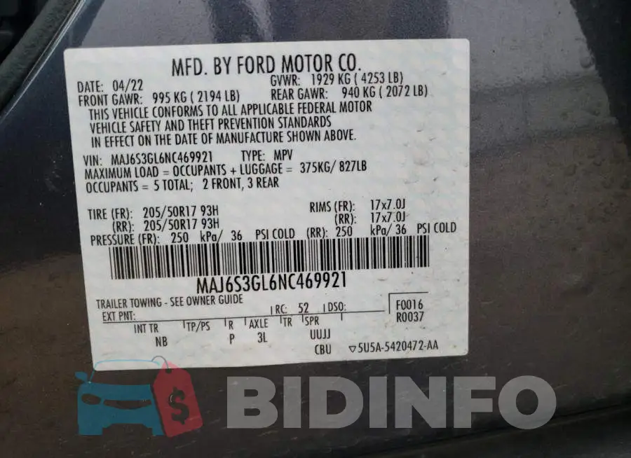 MAJ6S3GL6NC469921 Photo# 14