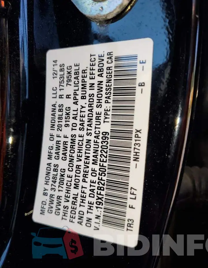 19XFB2F50FE220399 Photo# 12