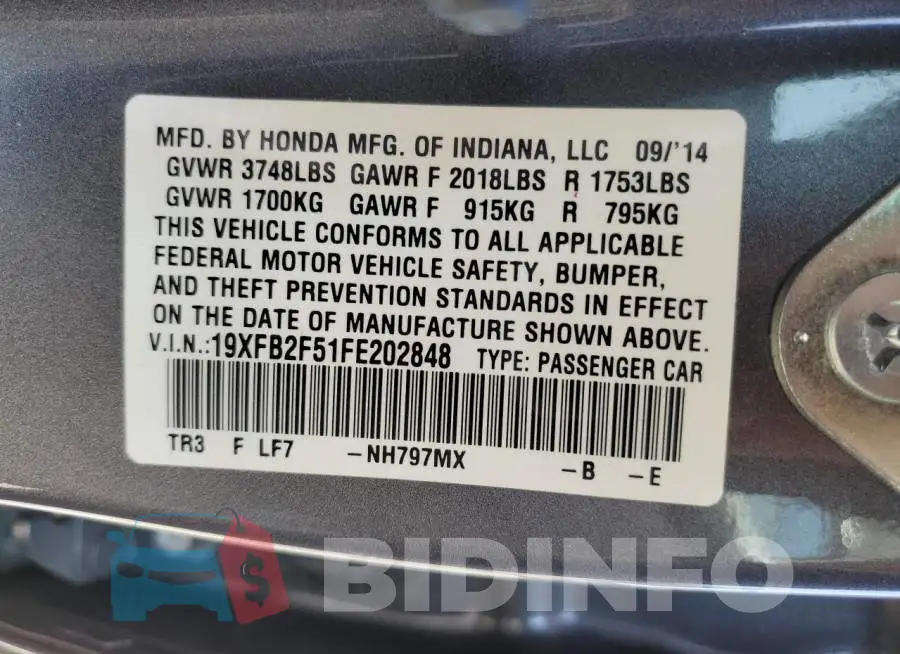 19XFB2F51FE202848 Photo# 12