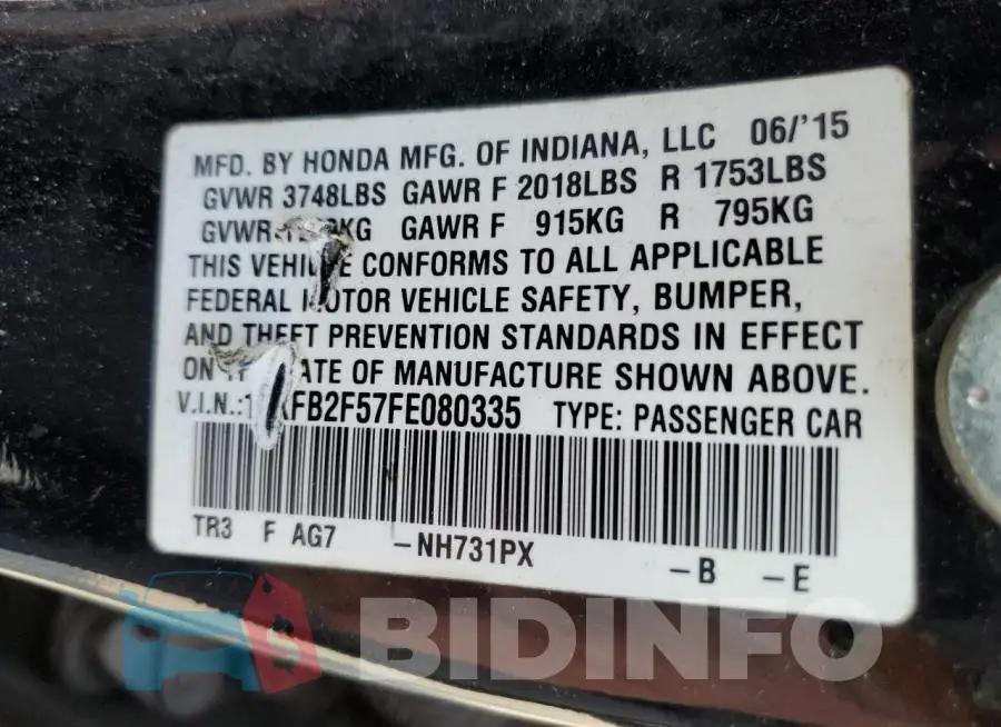 19XFB2F57FE080335 Photo# 13