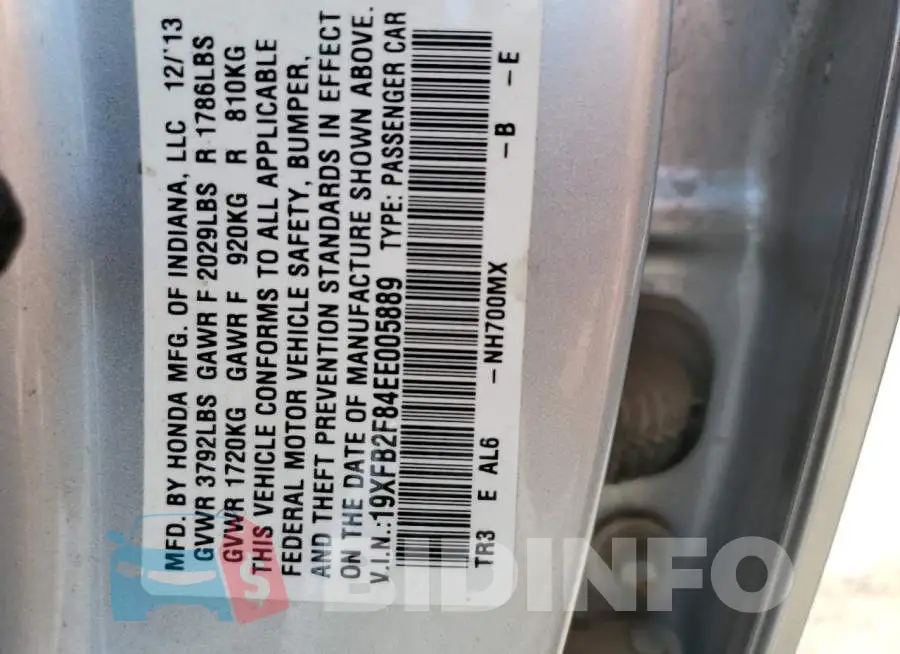 19XFB2F84EE005889 Photo# 13