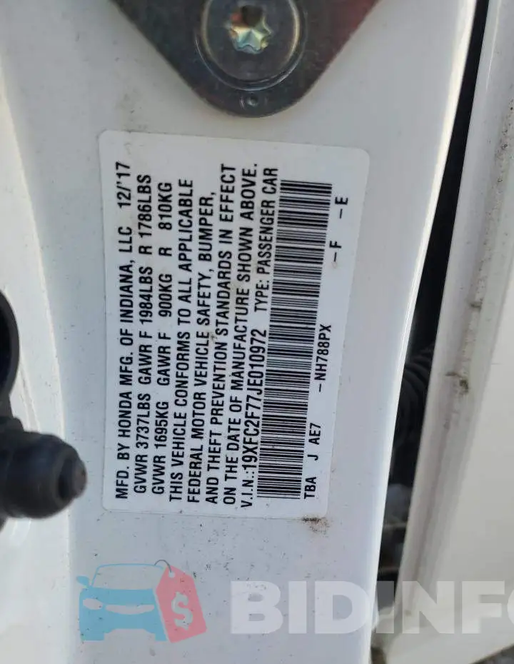 19XFC2F77JE010972 Photo# 12