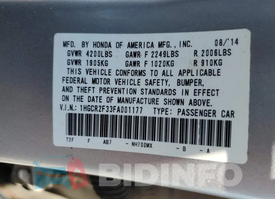 1HGCR2F33FA001177 Photo# 13