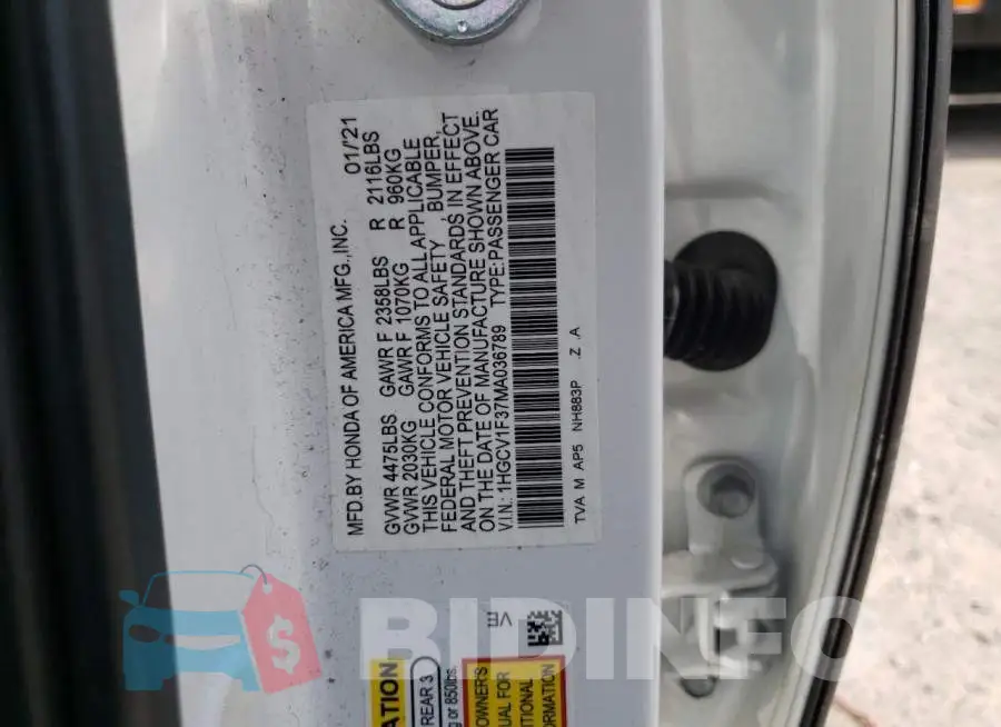 1HGCV1F37MA036789 Photo# 13