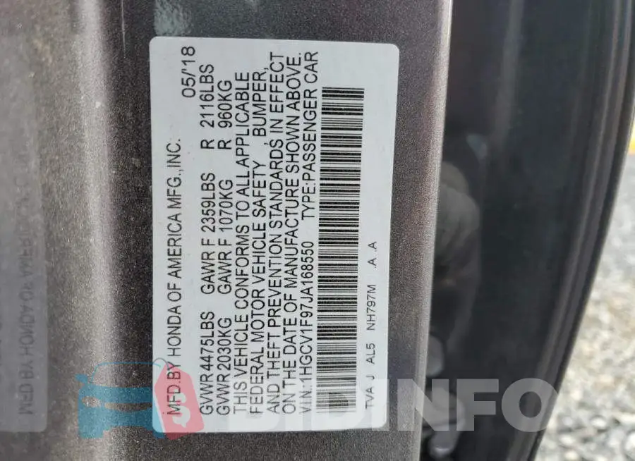 1HGCV1F97JA168550 Photo# 12