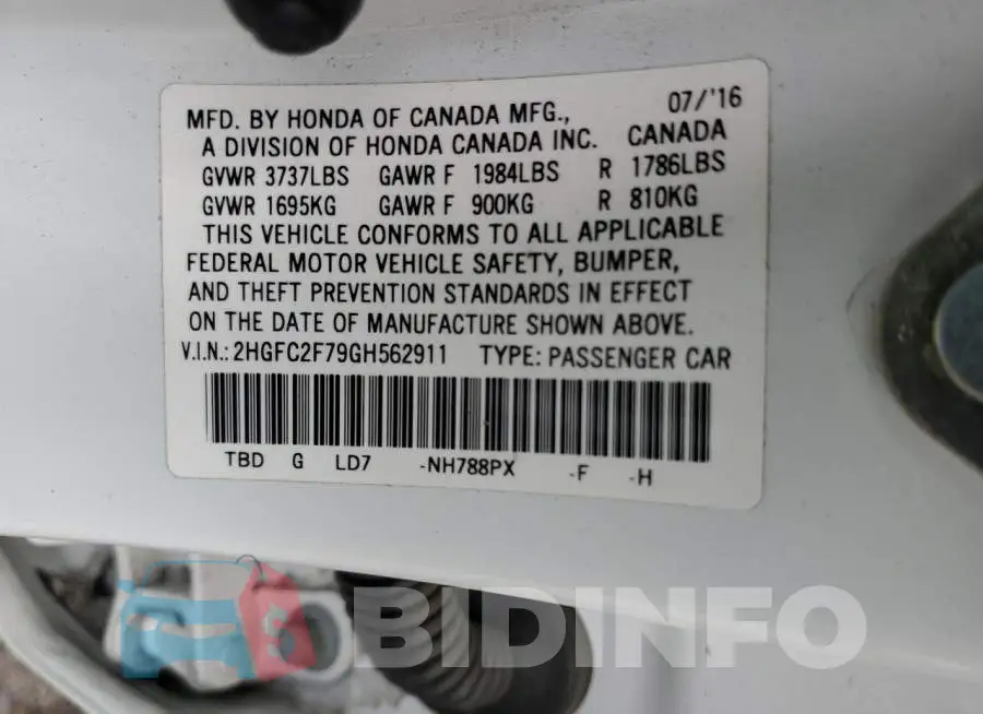 2HGFC2F79GH562911 Photo# 12