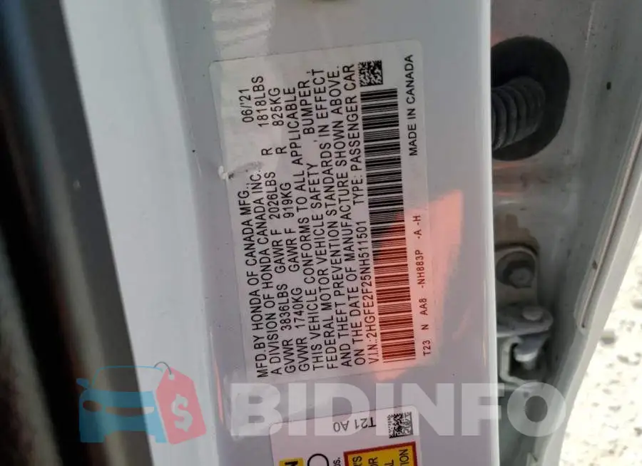 2HGFE2F25NH511501 Photo# 12