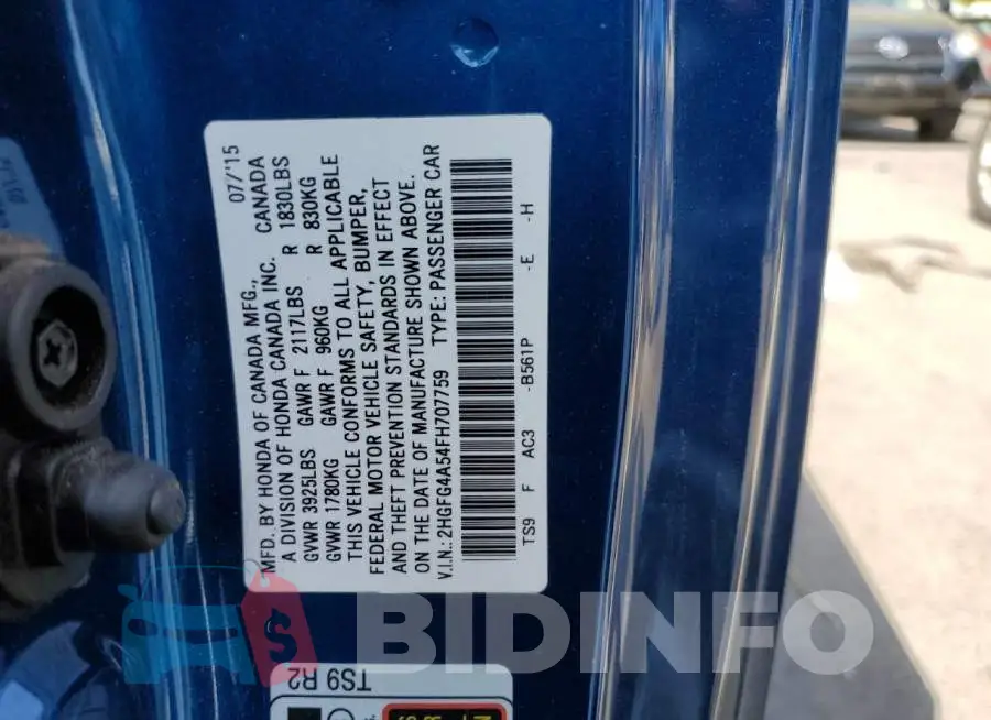2HGFG4A54FH707759 Photo# 12