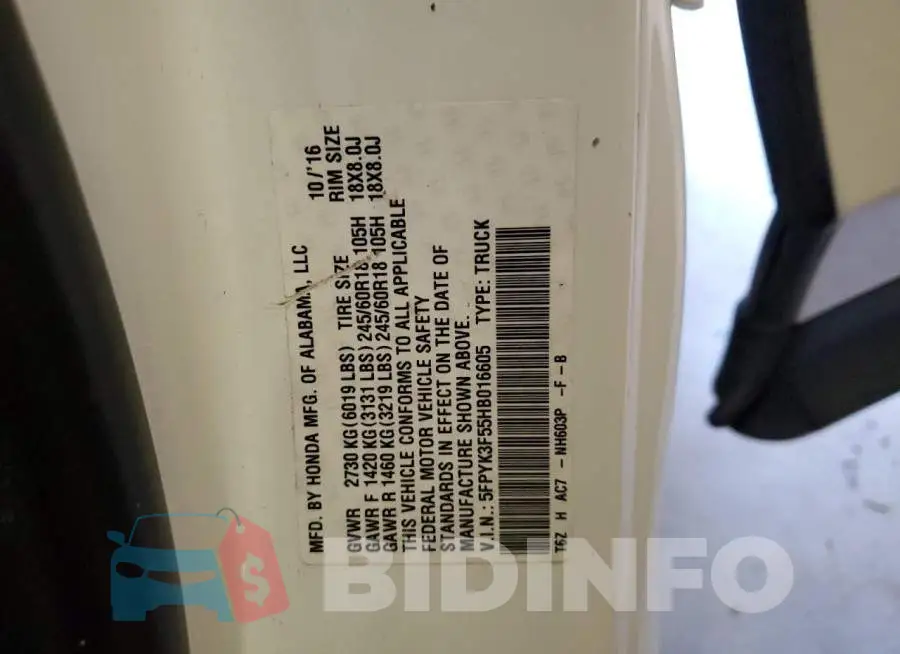 5FPYK3F55HB016605 Photo# 12