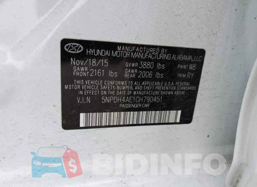 5NPDH4AE1GH790451 Photo# 12