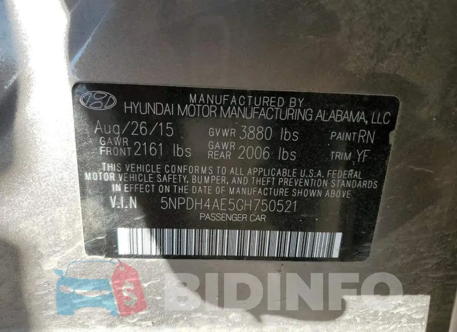 5NPDH4AE5GH750521 Photo# 12