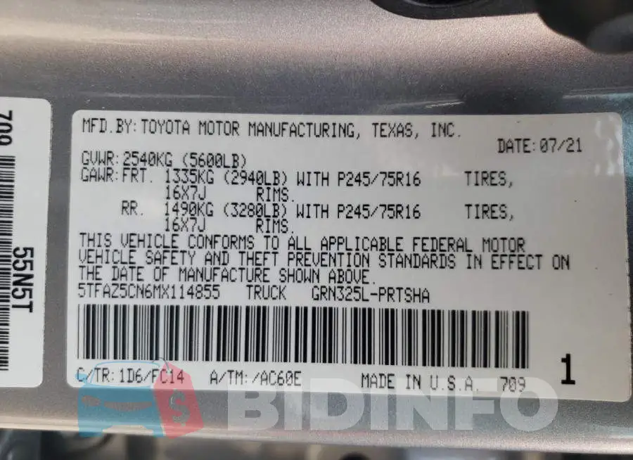 5TFAZ5CN6MX114855 Photo# 13