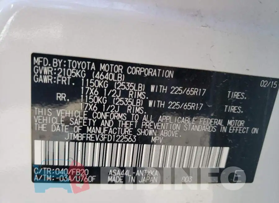 JTMBFREV3FD122563 Photo# 13
