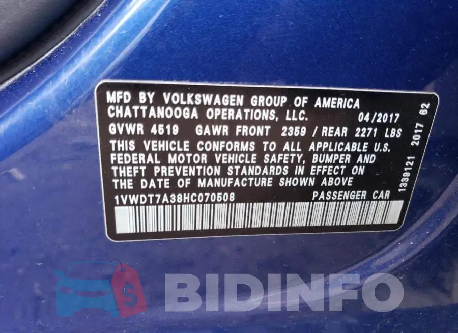 1VWDT7A38HC070508 Photo# 13