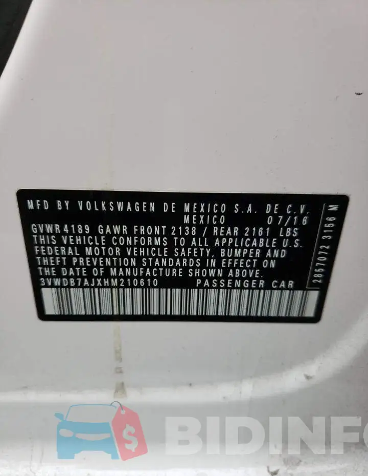 3VWDB7AJXHM210610 Photo# 12