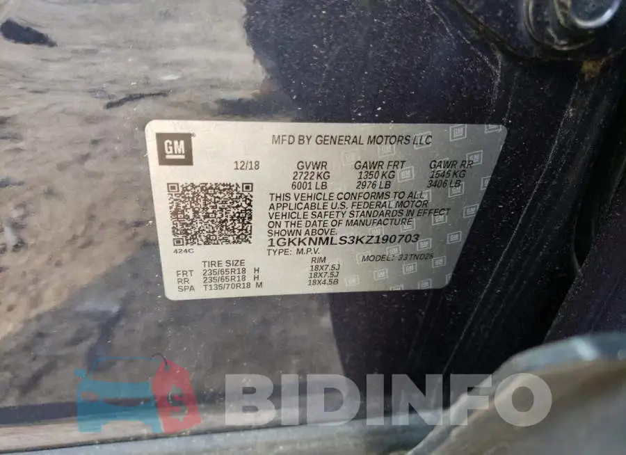 1GKKNMLS3KZ190703 Photo# 13