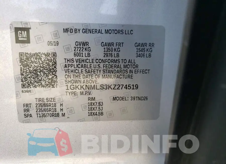 1GKKNMLS3KZ274519 Photo# 14