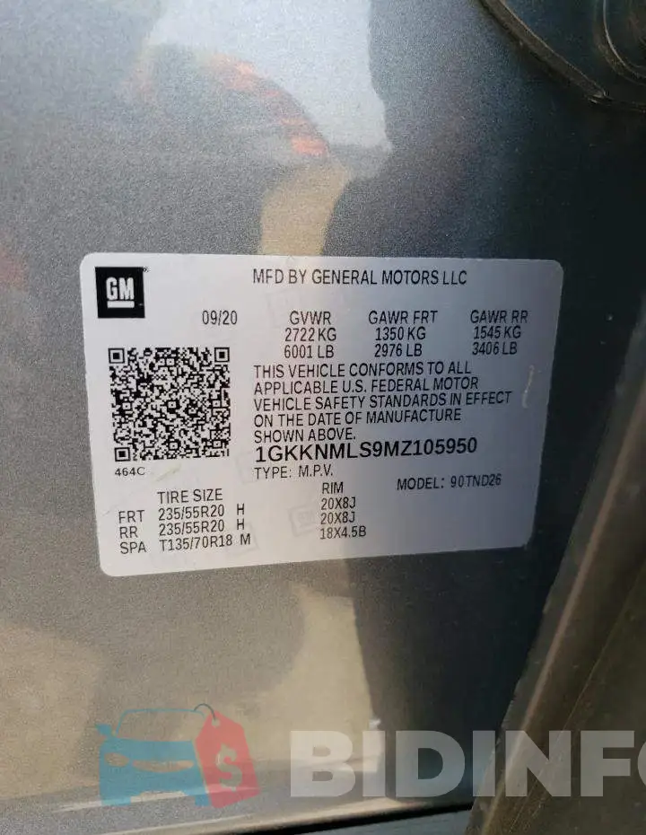 1GKKNMLS9MZ105950 Photo# 14