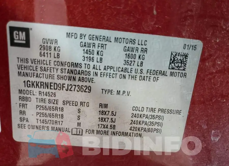 1GKKRNED9FJ273629 Photo# 13