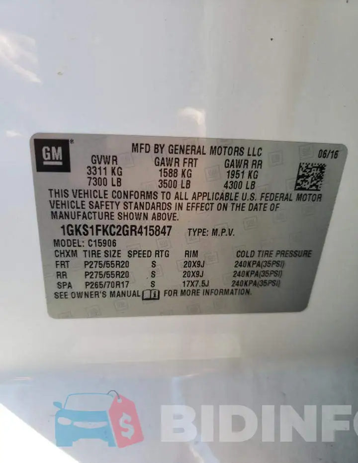 1GKS1FKC2GR415847 Photo# 13